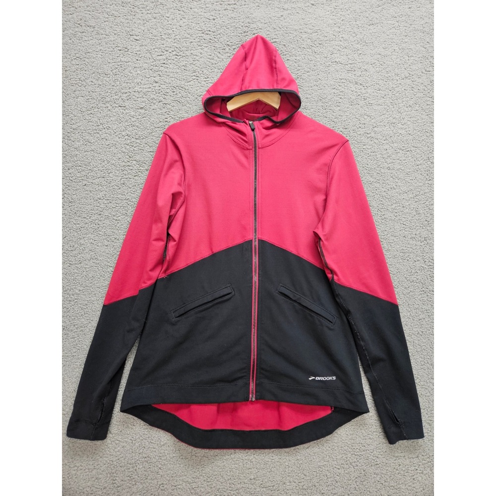 Brooks Full Zip Hoodie Large Pink Black Colorblock Running Activewear 220797